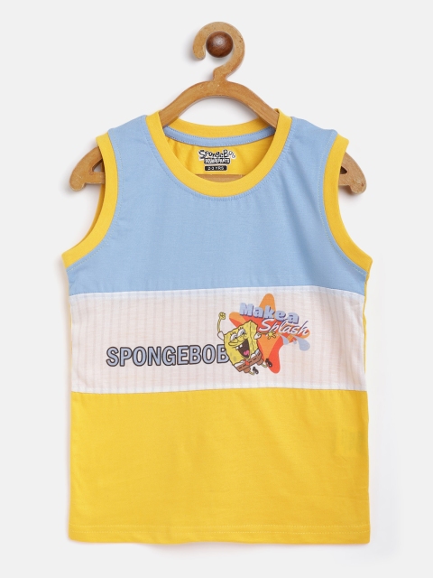 

Eteenz Boys Yellow & Blue Spongebob Colourblocked T-shirt