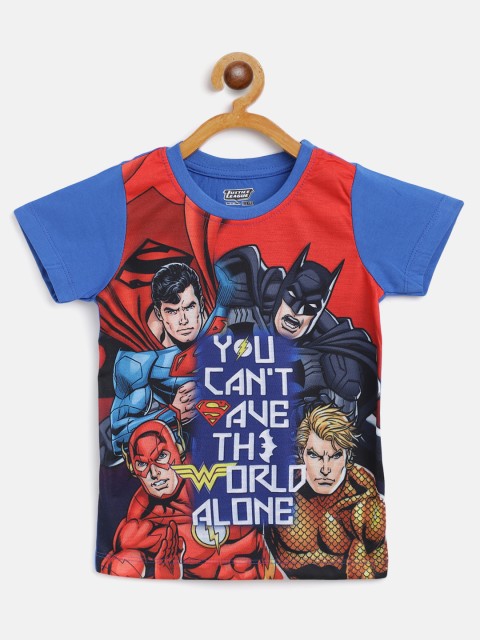 

Eteenz Boys Red & Blue Cotton Superhero Print T-shirt