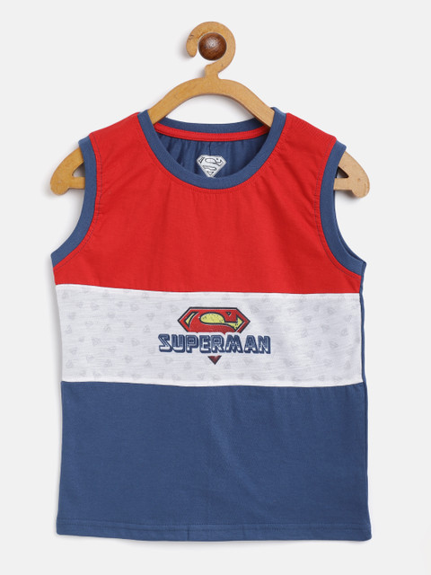

Eteenz Boys Red & White Pure Cotton Superman Print Sleevless T-shirt