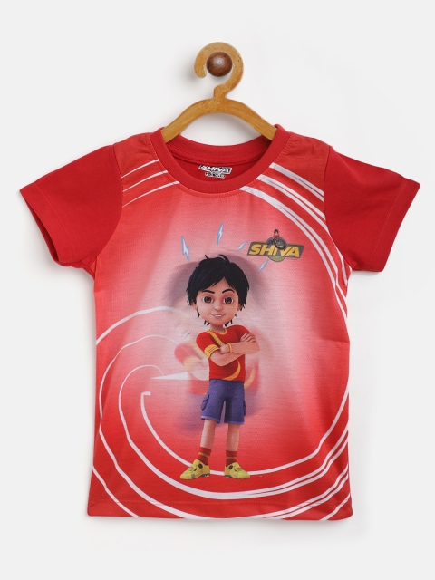 

Eteenz Boys Red & White Shiva Printed Cotton T-shirt