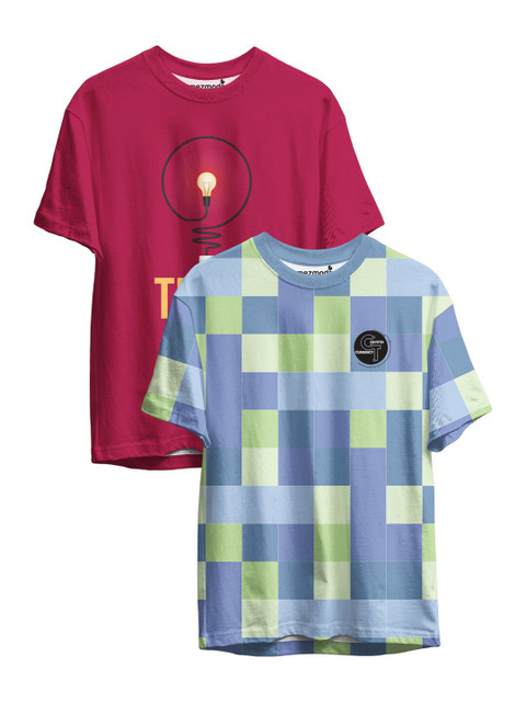 

mezmoda Boys Multicoloured 2 Checked V-Neck Pockets T-shirt, Multi