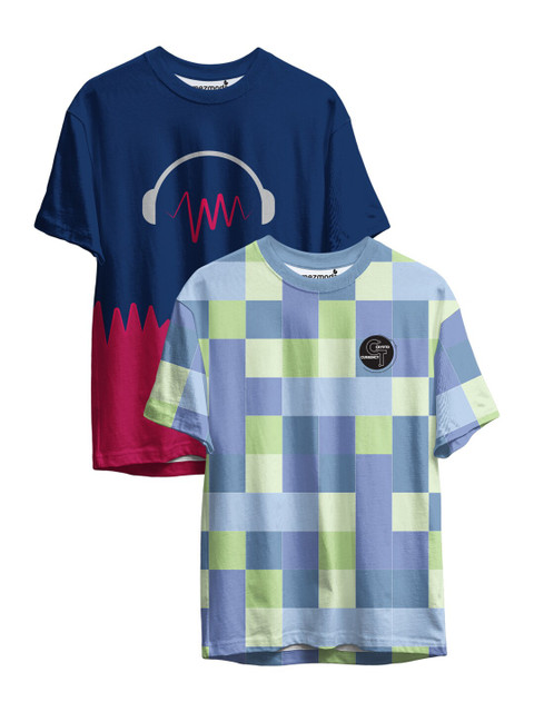 

mezmoda Boys Multicoloured 2 Checked V-Neck Pockets T-shirt, Multi