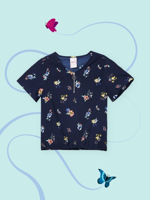 

max Girls Navy Blue Floral Print Top