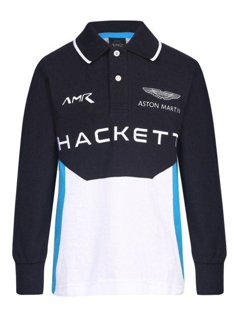 

HACKETT LONDON Boys Navy Blue Typography Polo Collar Pockets T-shirt