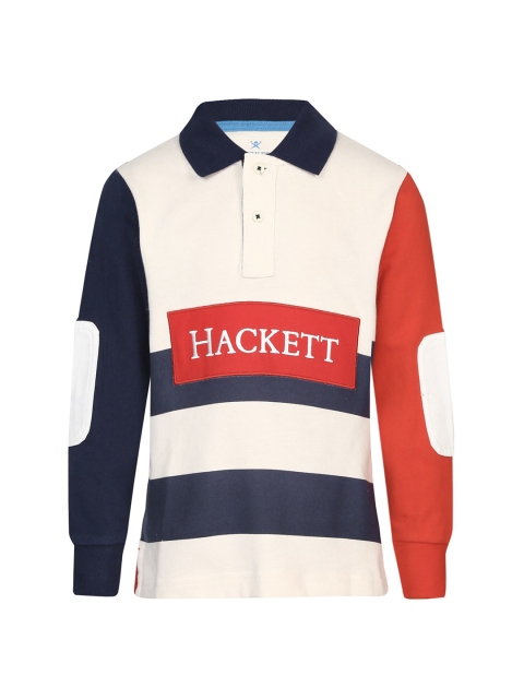 

HACKETT LONDON Boys Multicoloured Striped Polo Collar Pockets T-shirt, Multi
