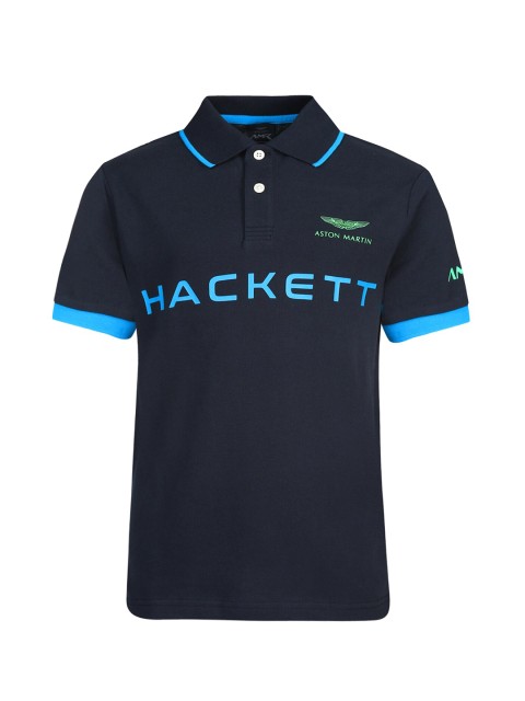 

HACKETT LONDON Boys Navy Blue Typography Printed Polo Collar T-shirt