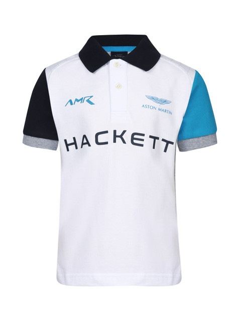 

HACKETT LONDON Boys White Typography Printed Polo Collar T-shirt
