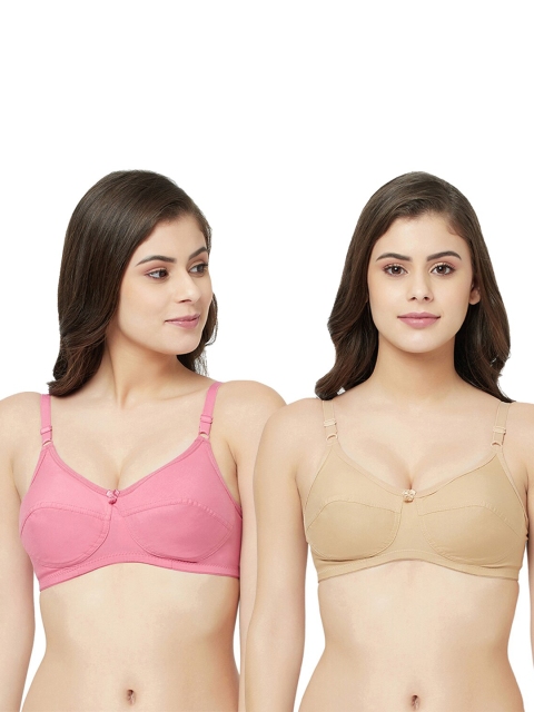 

GROVERSONS Paris Beauty Pack Of 2 Pink & Beige Cotton Bra