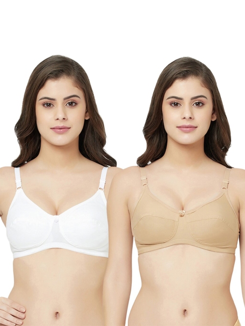 

GROVERSONS Paris Beauty Pack of 2 White & Tan Cotton Full Coverage Bra