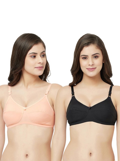 

GROVERSONS Paris Beauty Pack Of 2 Peach-Coloured & Black Everyday Bra
