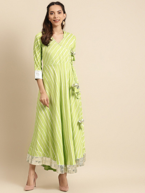 

RANGMAYEE Green Gotta Patti Striped Ethnic Maxi Dress