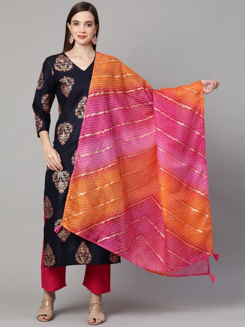 

KALINI Women Black & Magenta Ethnic Motifs Printed Kurta with Trousers & Dupatta