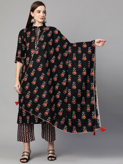 

KALINI Women Black Floral Printed Kurta with Palazzos & With Dupatta