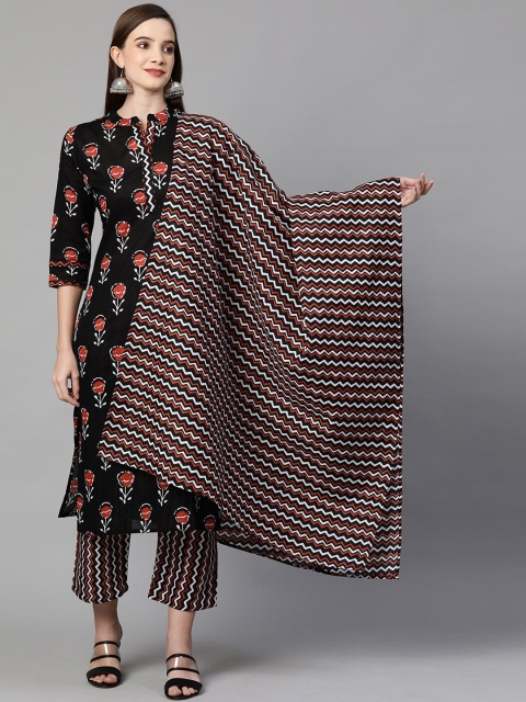 

KALINI Women Black & Red Ethnic Motifs Printed Kurta with Trousers & Dupatta