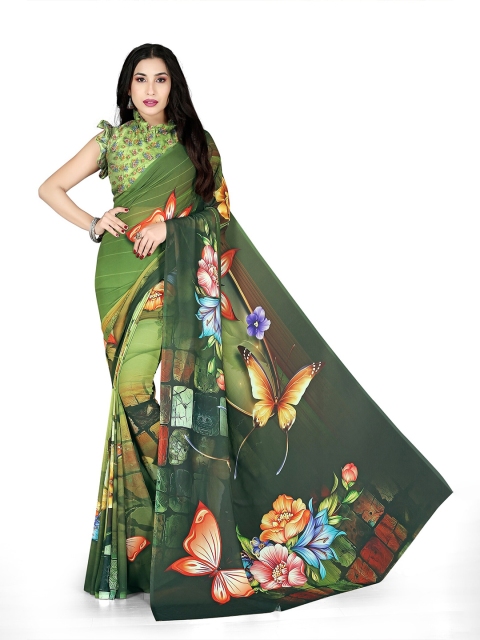 

KALINI Green & Red Floral Saree