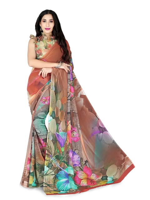 

KALINI Brown & Blue Floral Saree