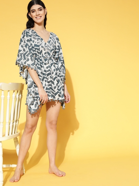 

kipek Women Grey Abstract Kaftan Nightdress