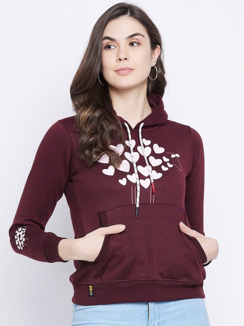 

FirstKrush Women Maroon Printed Hooded Sweatshirt