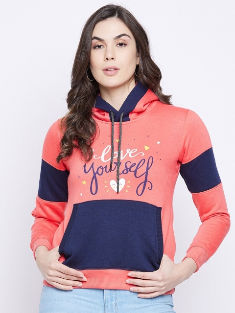 

FirstKrush Women Red & Blue Colourblocked Hooded Fleece Sweatshirt