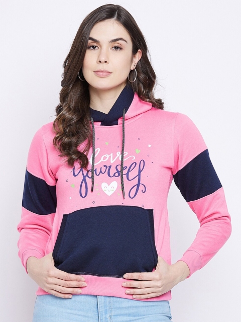 

FirstKrush Women Pink Printed Fleece Hooded Sweatshirt