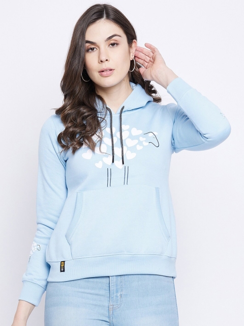 

FirstKrush Women Blue Printed Hooded Sweatshirt