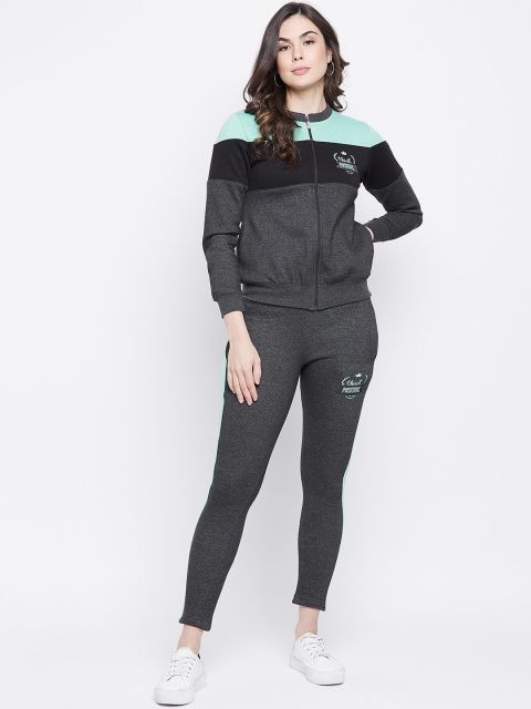 

FirstKrush Women Charcoal Grey & Green Colourblocked Cotton Track Suit