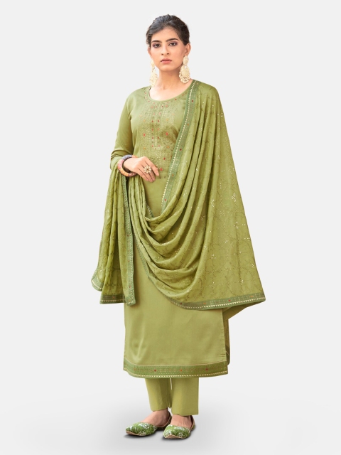

Kvsfab Green Embroidered Pure Silk Unstitched Dress Material
