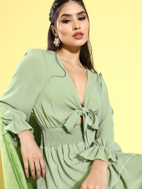 

iki chic Women Attractive Green Solid Cinched Waist Dress