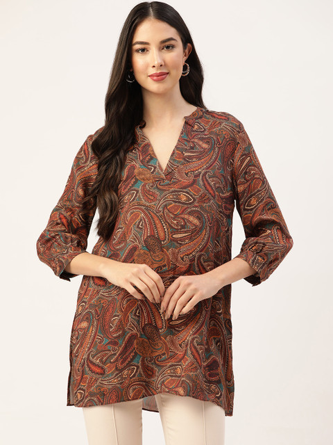 

Ancestry Brown Paisley Printed V-Neck Modal Kurti