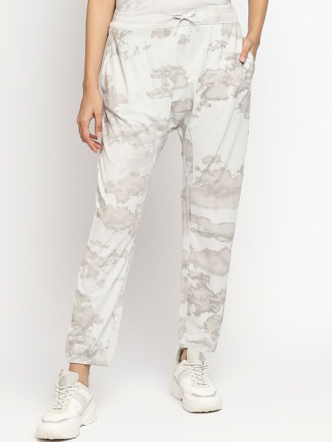 

effy Women Grey Neutral Cloud Print with Glitter Organic Cotton Straight-Fit Joggers
