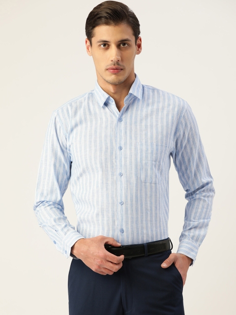 

JAINISH Men Blue & White Pure Cotton Smart Fit Striped Formal Shirt