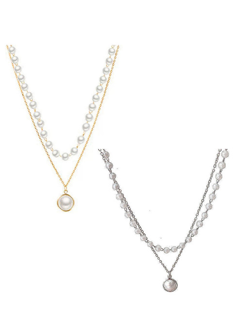 

Vembley Set of 2 Silver-Toned Gold-Plated Layered Necklace