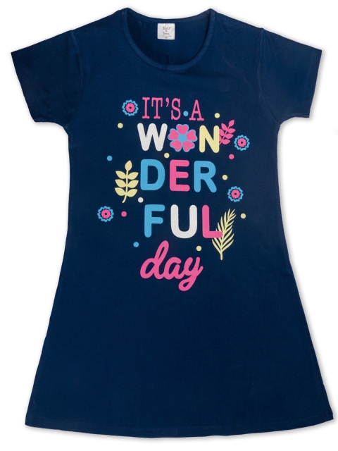 

Todd N Teen Girls Navy Blue Printed Pure Cotton T-shirt Nightdress