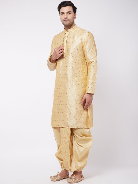 

VASTRAMAY Men Gold-Coloured Silk Blend Kurta with Dhoti Pants