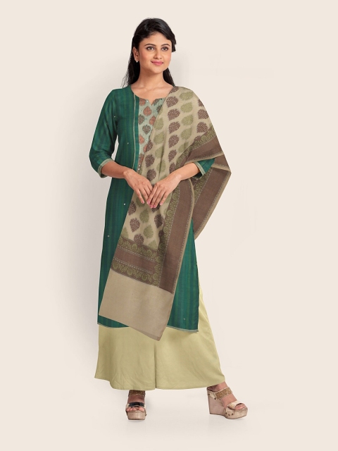 

Pothys Women Green & Cream-Coloured Printed Unstitched Dress Material