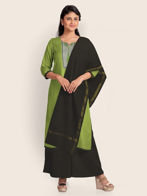 

Pothys Green & Black Printed Pure Cotton Unstitched Dress Material