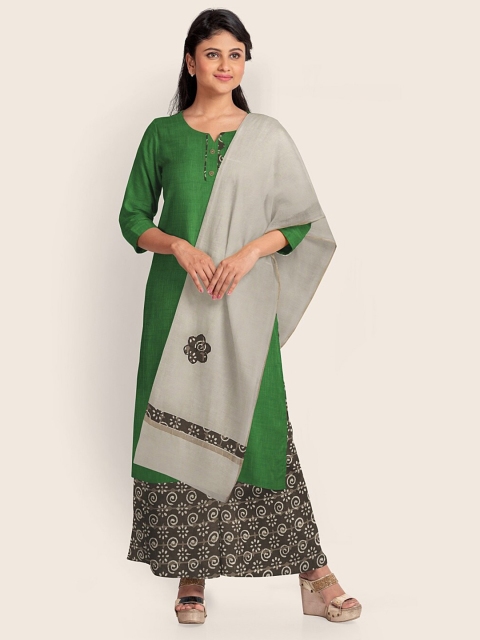

Pothys Green & Cream-Coloured Pure Cotton Unstitched Dress Material