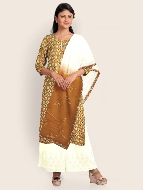 

Pothys Mustard & Off White Printed Unstitched Dress Material