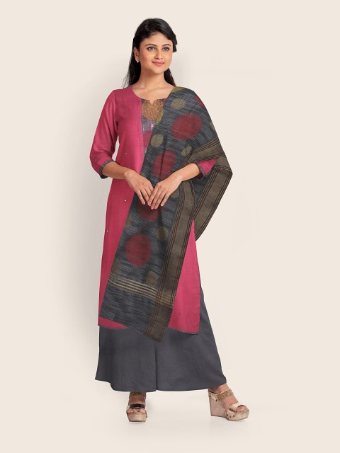 

Pothys Pink & Grey Printed Unstitched Dress Material