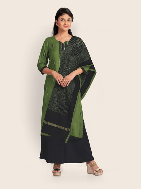

Pothys Green Printed Unstitched Dress Material With Dupatta