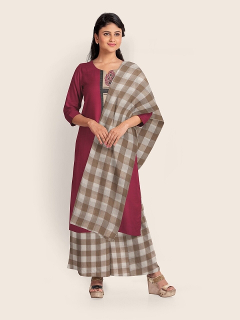 

Pothys Magenta & Brown Printed Pure Cotton Unstitched Dress Material
