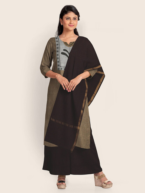 

Pothys Brown & White Printed Pure Cotton Unstitched Dress Material