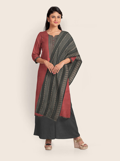 

Pothys Pink & Black Embellished Unstitched Dress Material