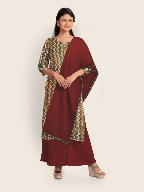 

Pothys Beige & Maroon Embroidered Unstitched Dress Material