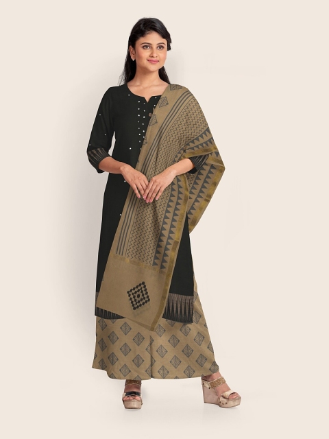 

Pothys Black & Beige Embellished Pure Cotton Unstitched Dress Material