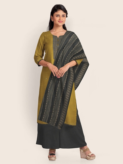 

Pothys Mustard & Grey Printed Unstitched Dress Material