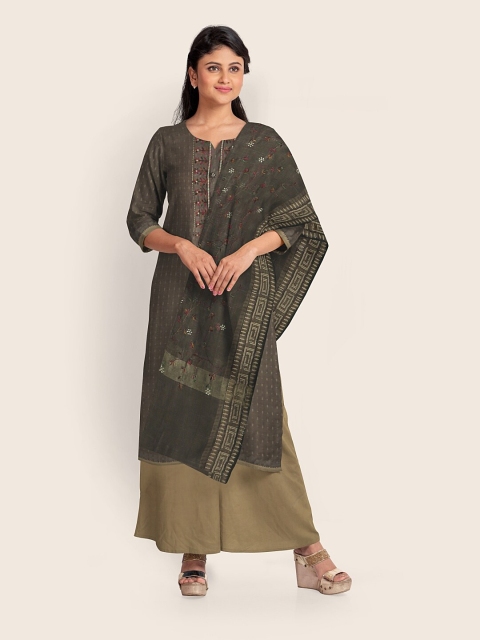 

Pothys Grey & Khaki Printed Unstitched Dress Material