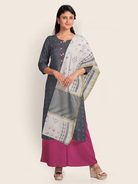 

Pothys Grey & Pink Printed Unstitched Dress Material