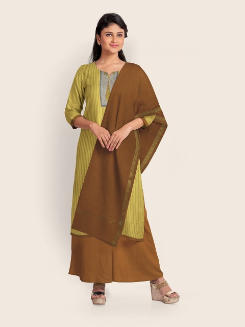 

Pothys Yellow & Brown Pure Cotton Unstitched Dress Material
