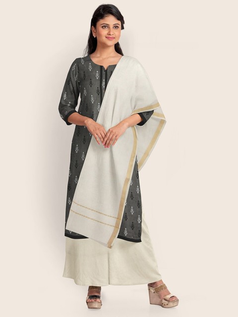 

Pothys Grey & White Pure Cotton Unstitched Dress Material